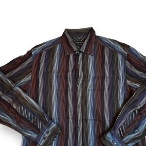 Jhane Barnes Shirt Men’s Large Geometric Wavy Stripes Classic Fit Japan Fabric